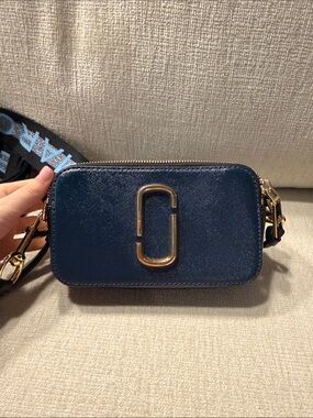 Marc Jacobs Navy Saffiano Leather Snapshot Crossbody with Gold Hardware